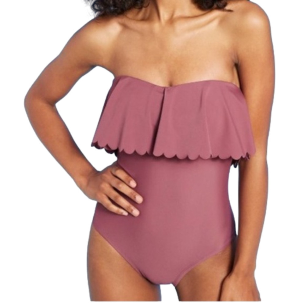 WOMEN'S Scalloped Flounce Medium Coverage One Piece Swimsuit Kona sol mauve med